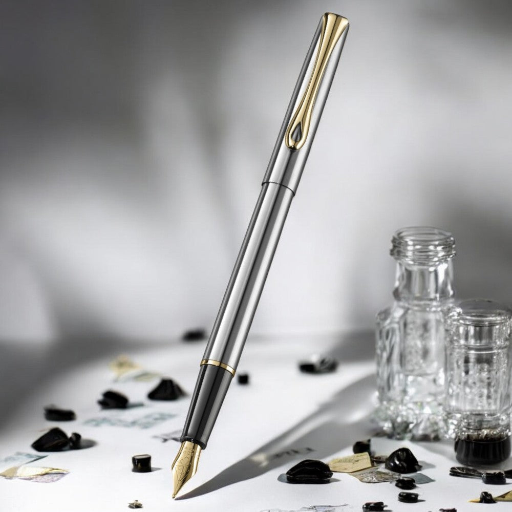Diplomat Traveller Stainless Steel Gold Fountain Pen Medium
