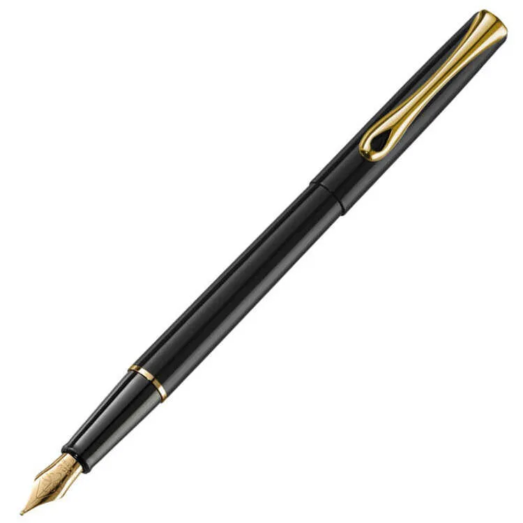 Diplomat Traveller Black Lacquer Gold Fountain Pen Fine