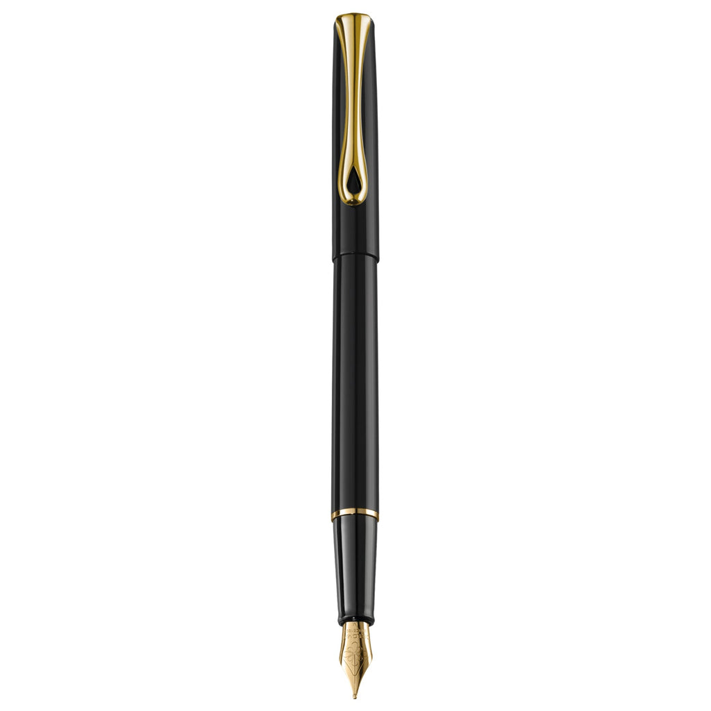 Diplomat Traveller Black Lacquer Gold Fountain Pen Fine