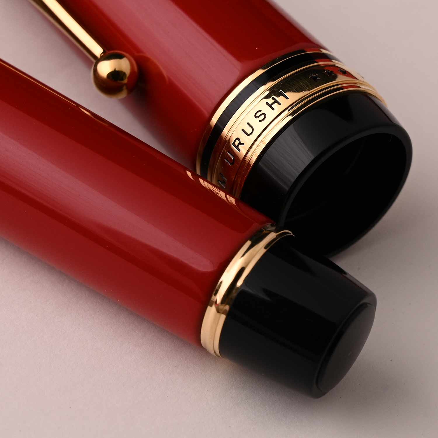 Pilot Custom Urushi Fountain Pen – Vermilion Red | 18K Gold Nib with Rhodium Plating | Double Broad