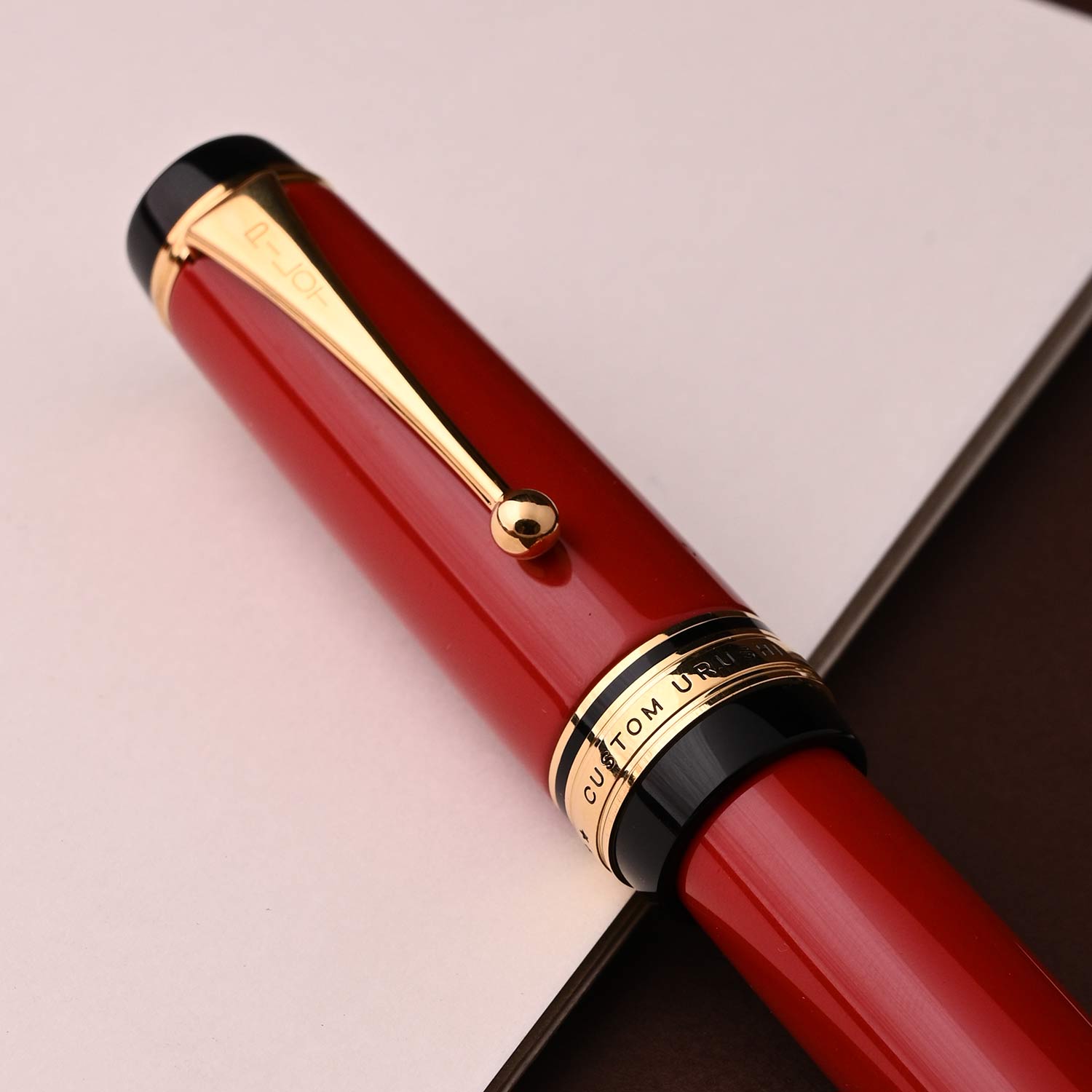 Pilot Custom Urushi Fountain Pen – Vermilion Red | 18K Gold Nib with Rhodium Plating | Double Broad