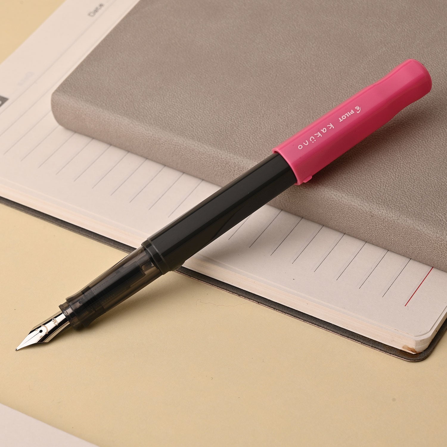 Pilot | KAKUNO | Stainless Steel | Fountain Pen | Pink & Grey| Broad