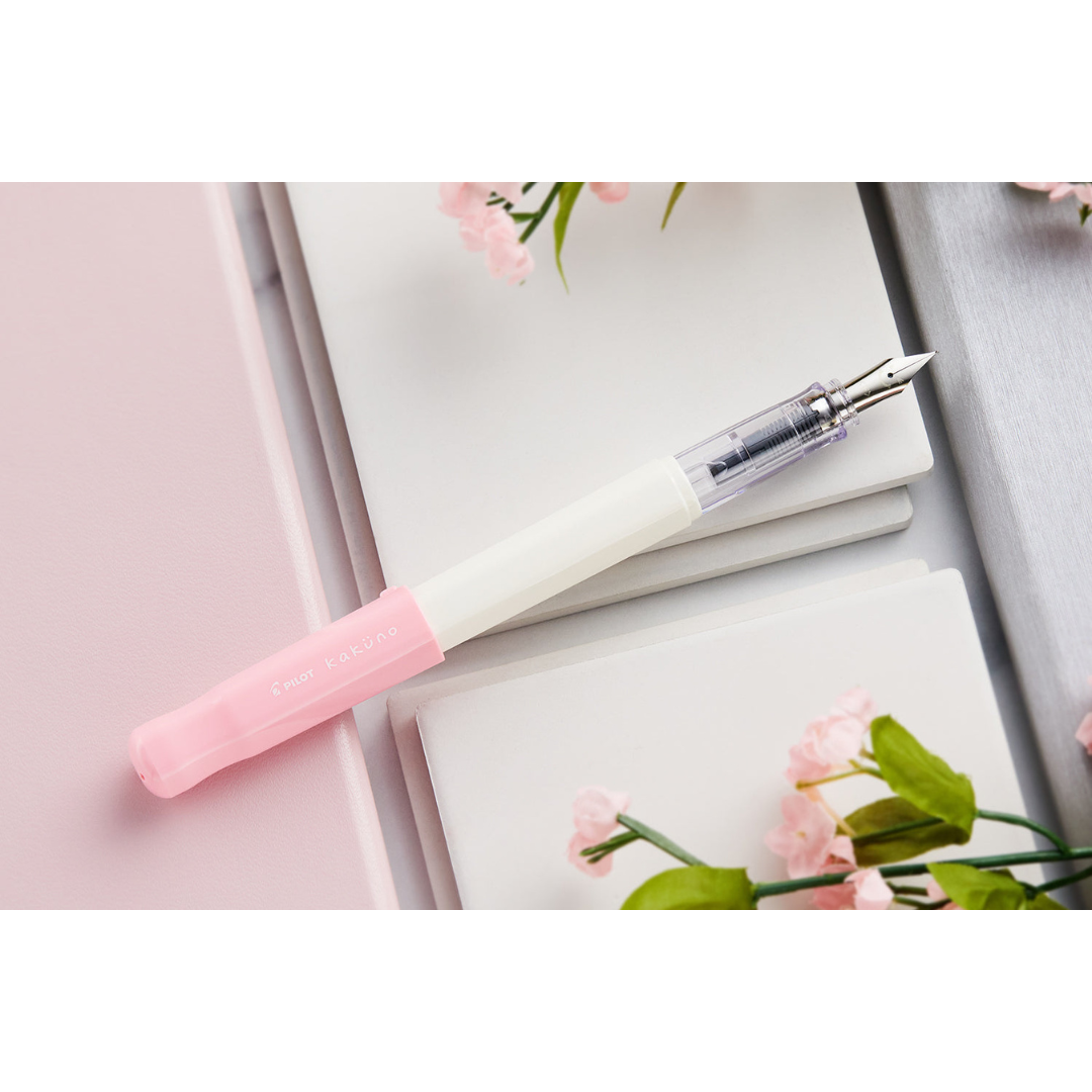 Pilot | KAKUNO | Stainless Steel | Fountain Pen | Soft Pink & White | Extra Fine