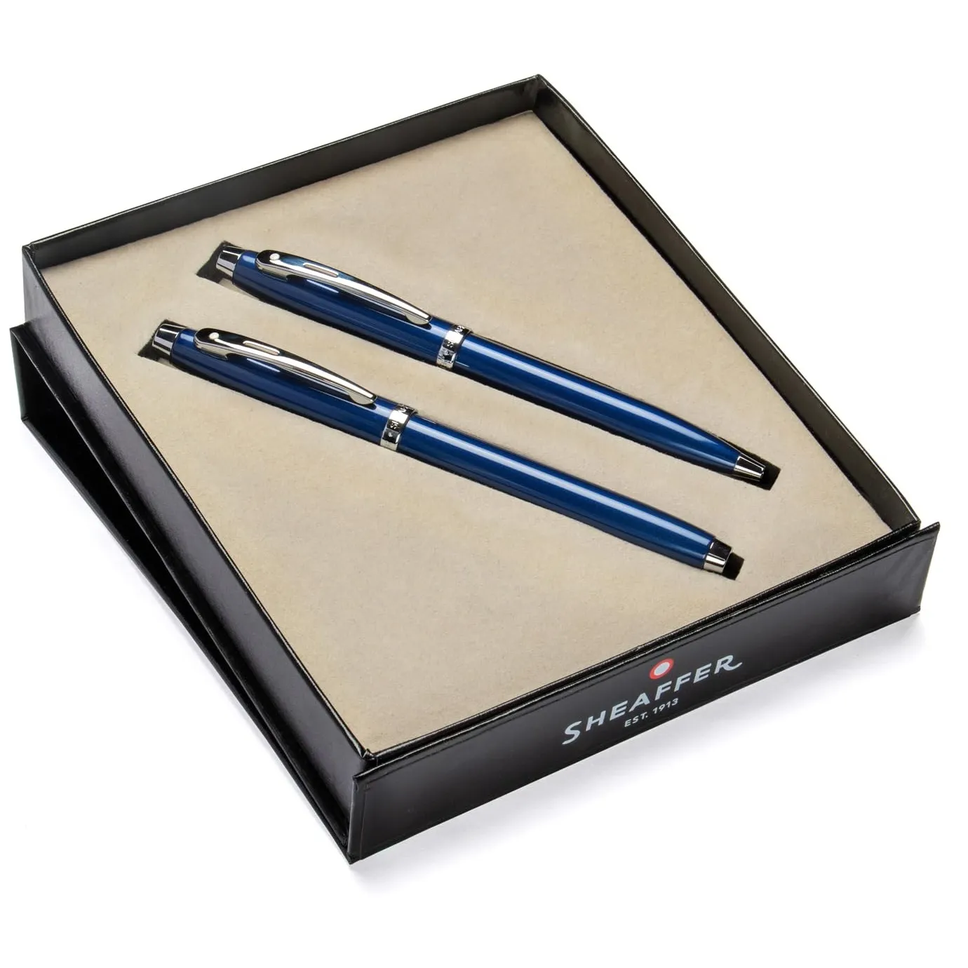 Sheaffer Gift Pack | Set of Ballpoint Pen   Rollerball Pen | 100 E9339 Glossy Blue Lacquer with Chrome Trim