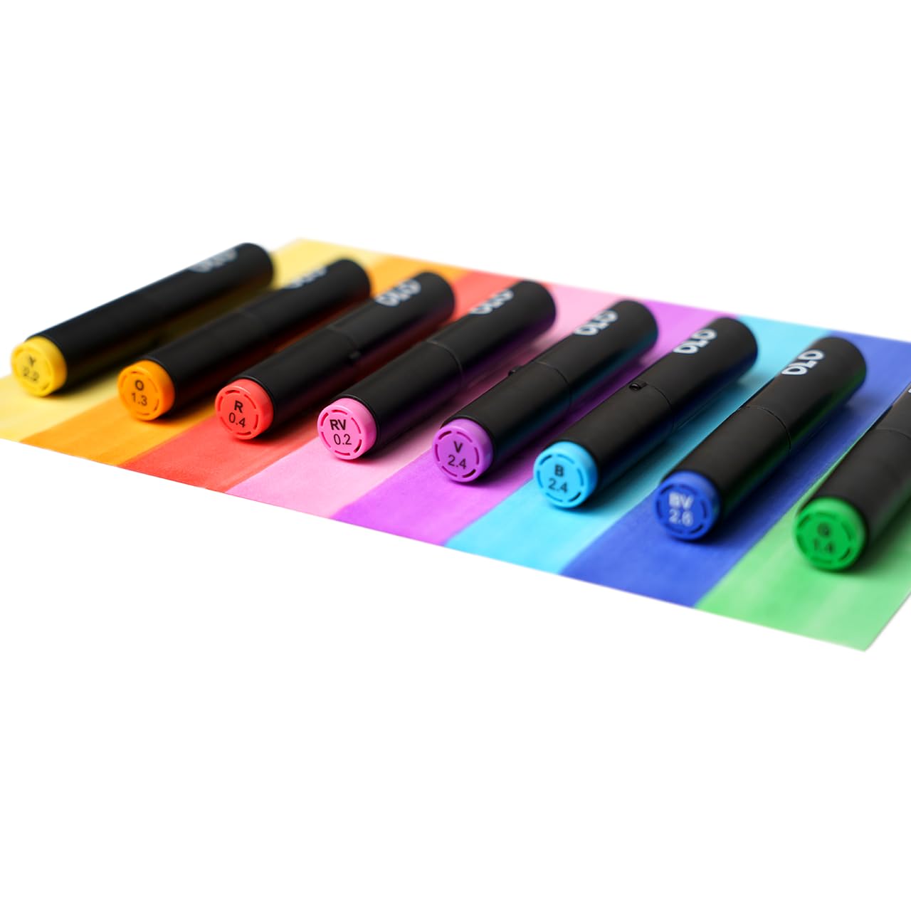 OLO Basic set, 8pc Brush Tip Alcohol Markers. Customizable with Innovative Ink Flow. Professional Dual Tip Art Markers for Illustration, Sketching, Drawing, Manga, Paper Craft, Cardmaking