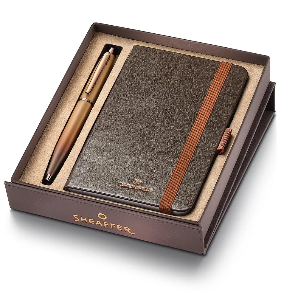 Sheaffer VFM Gift Set 9428 Coffee Edition Ballpoint Pen with Regal Brown PVD Trims and Small Notebook