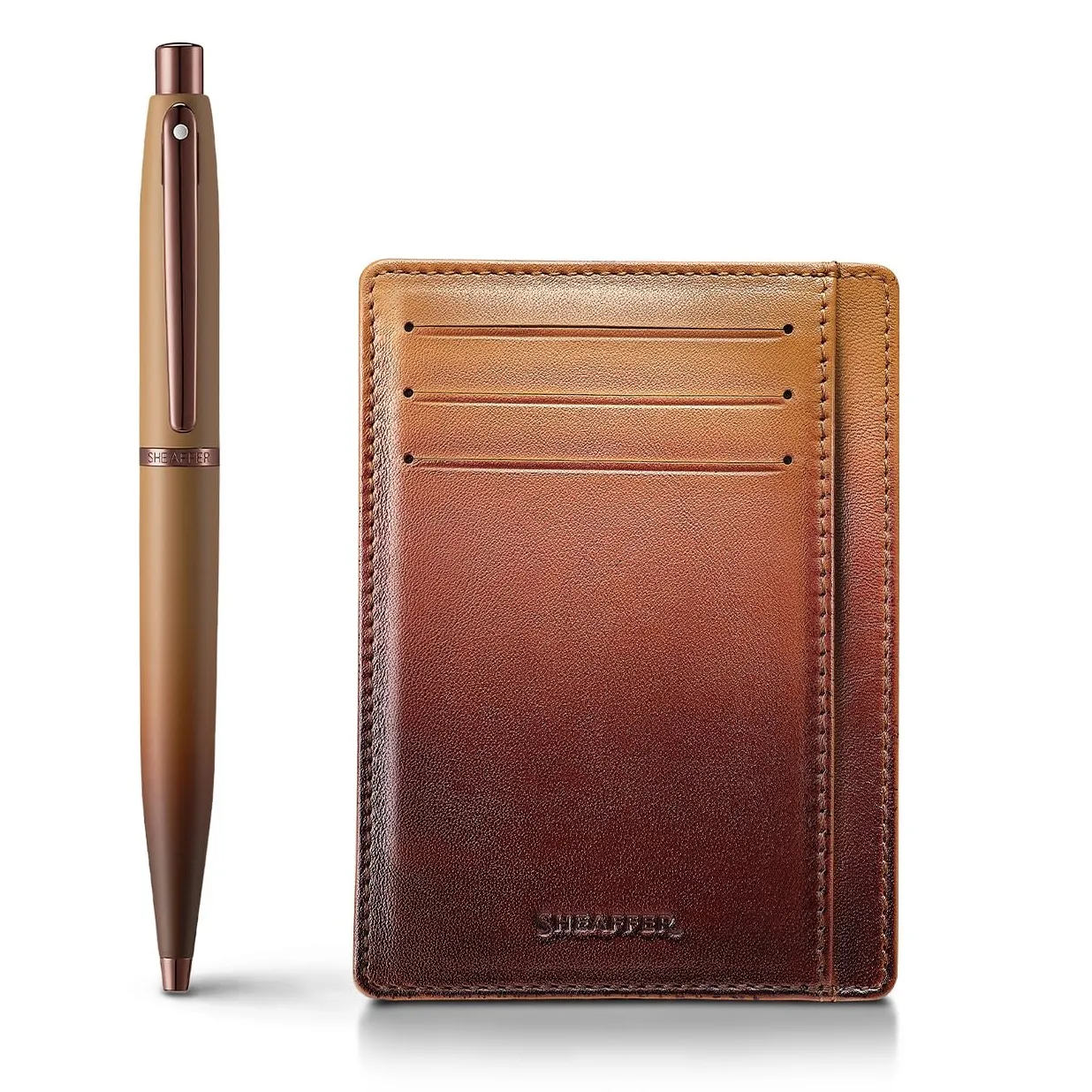 Sheaffer Gift Set VFM 9428 Coffee Edition Ballpoint Pen with Regal Brown PVD Trims and Credit Card Holder - Matt Brown