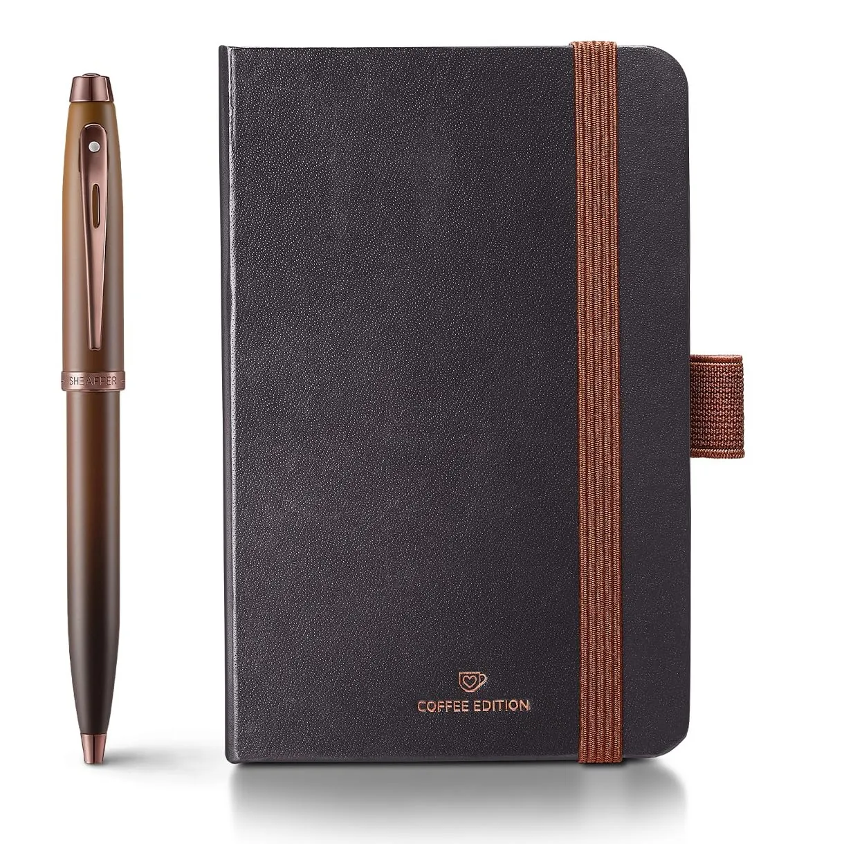 Sheaffer 100 Gift Set 9374 Coffee Edition Ballpoint Pen with Regal Brown PVD Trims and Small Notebook - Matt Brown