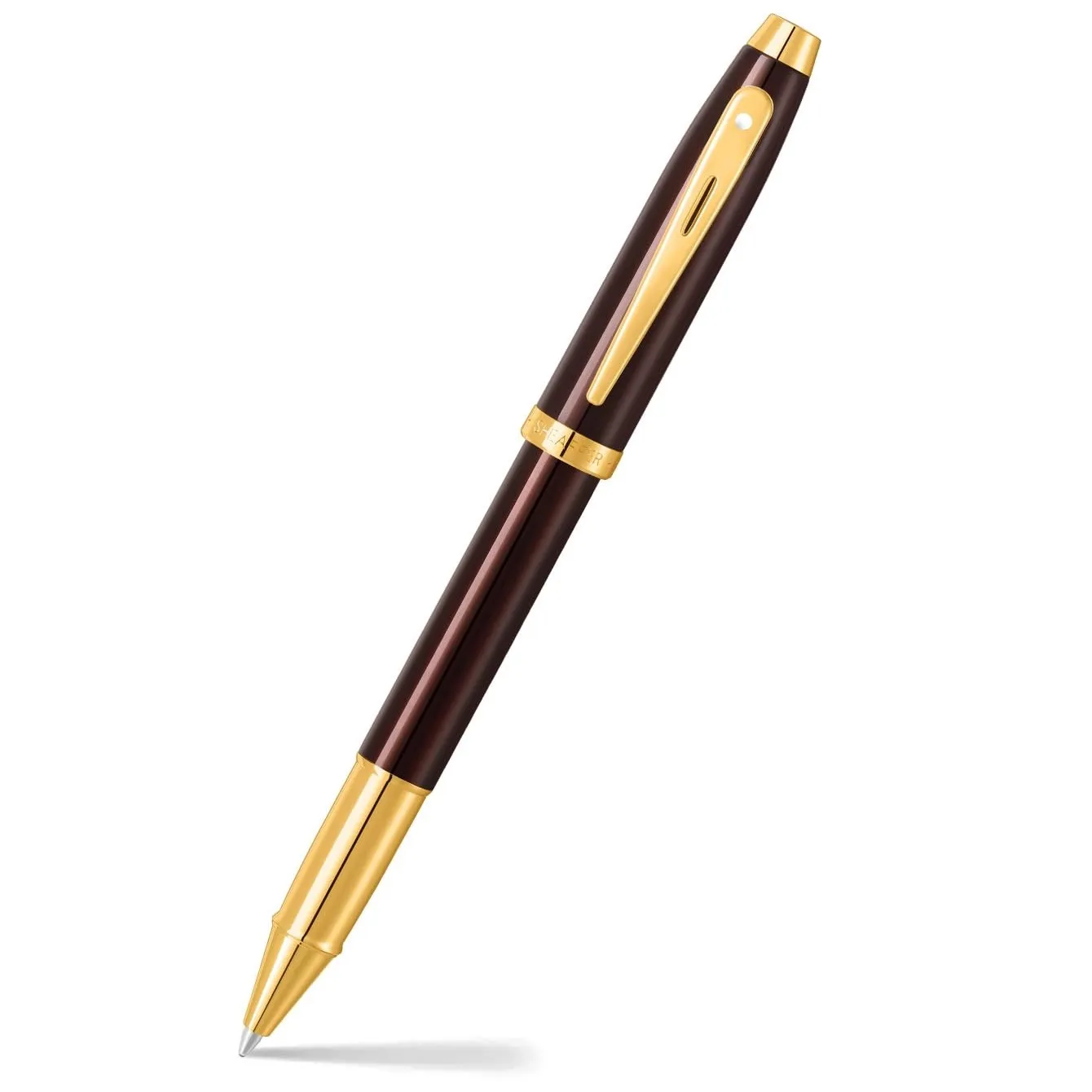 Sheaffer 100 9370 Rollerball Pen Glossy Coffee Brown With PVD Gold Tone Trim