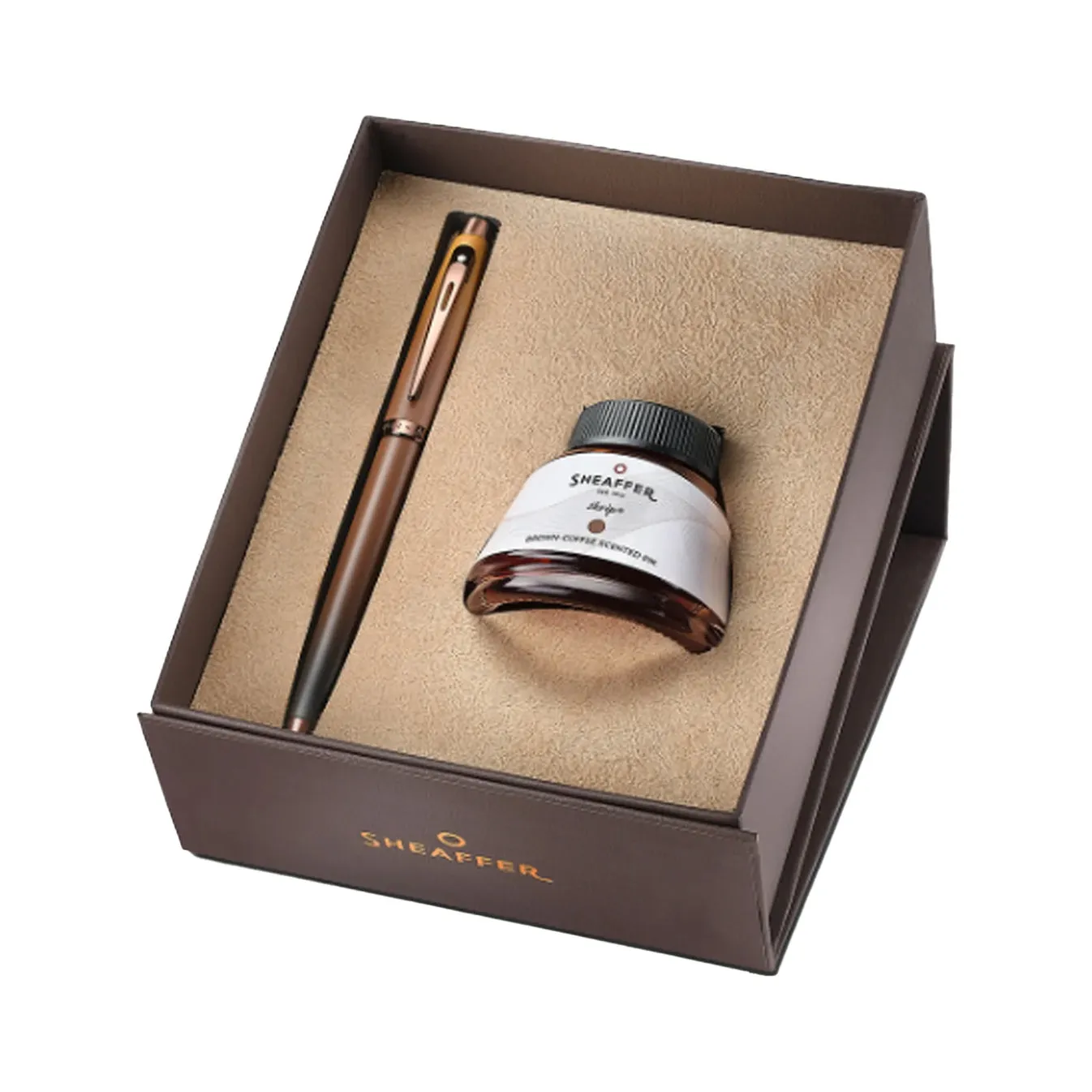 Sheaffer Gift 100 9374 Coffee Edition Matt Brown with Regal Brown PVD Fountain Pen Medium Nib Trim