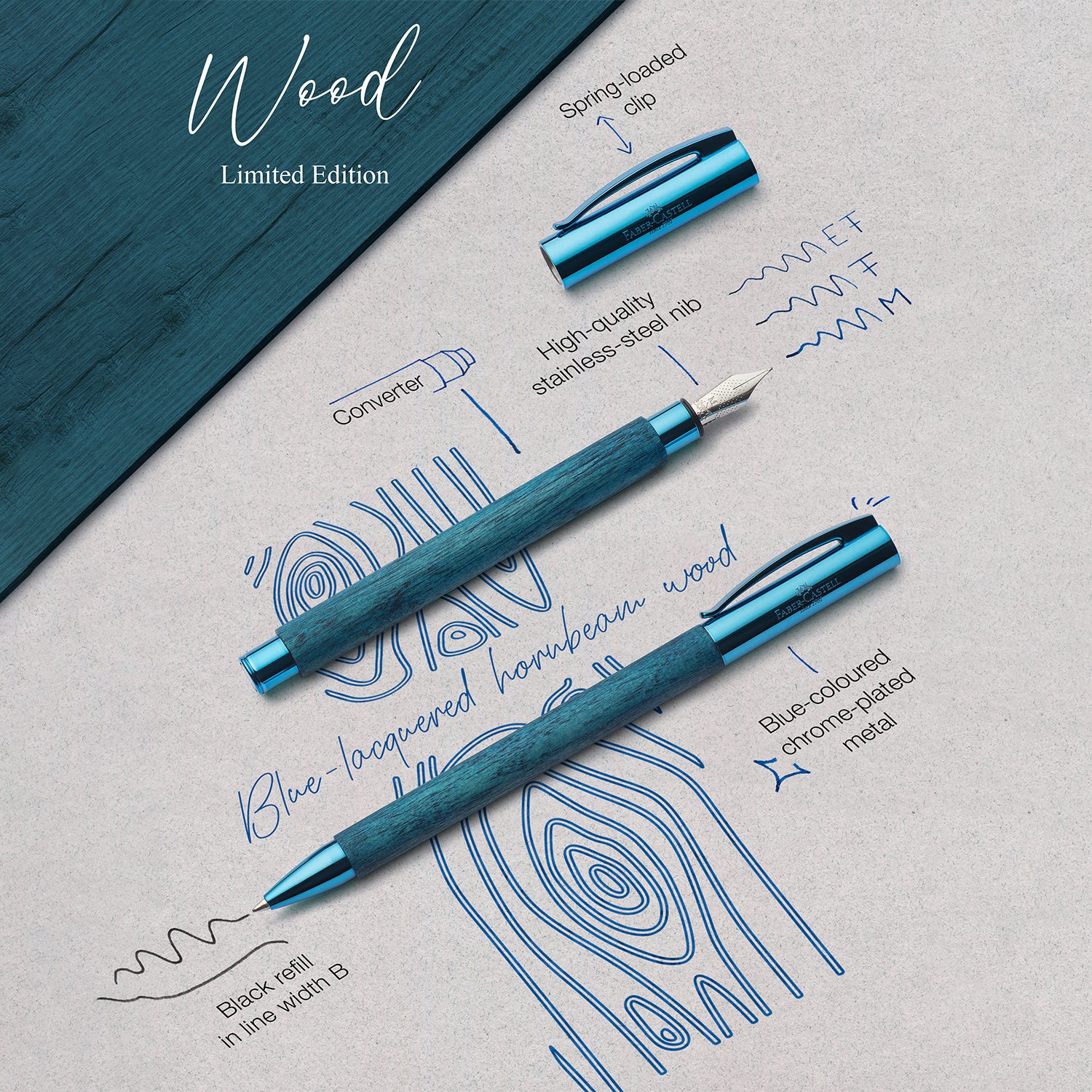 Faber-Castell Ambition Fountain Pen - Blue Wood PVD (Special Edition) B