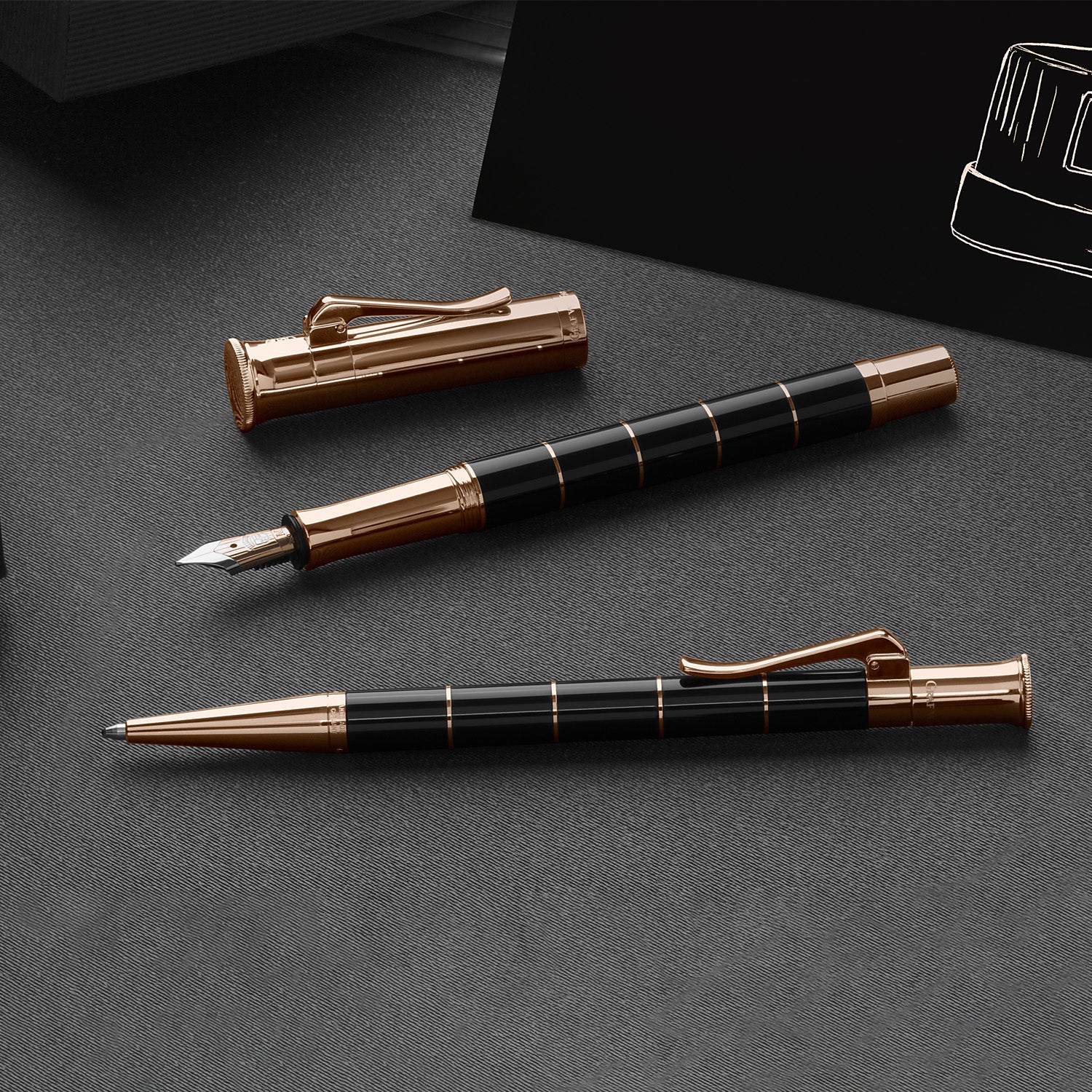 Graf Von Faber-Castell Classic Anello Ball Pen - Black Rosegold