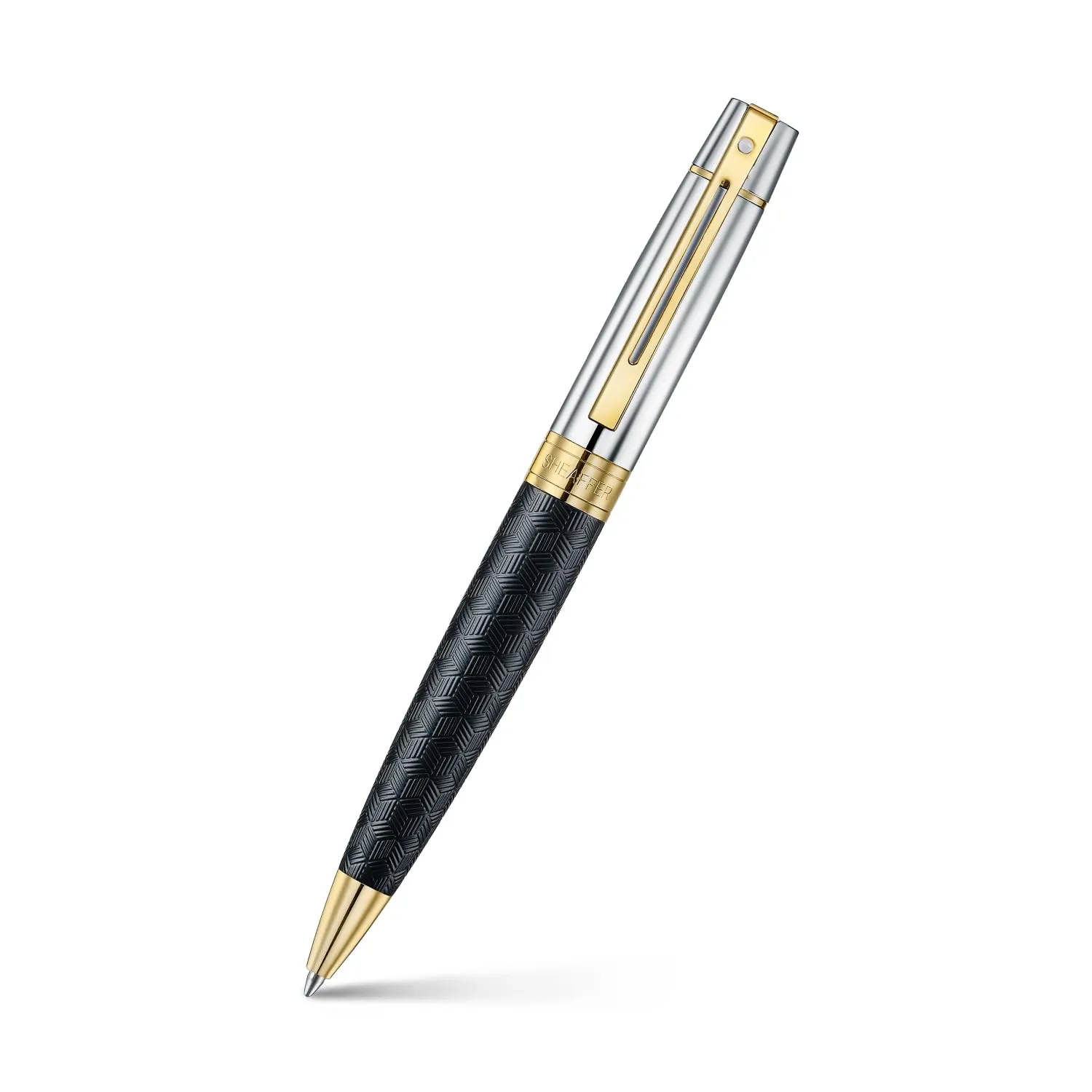 Sheaffer 300 Ballpoint Pen | E9347 Engraved Matt Black Barrel and Shiny Chrome Cap with PVD Gold Trims | Premium Ballpoint Pen