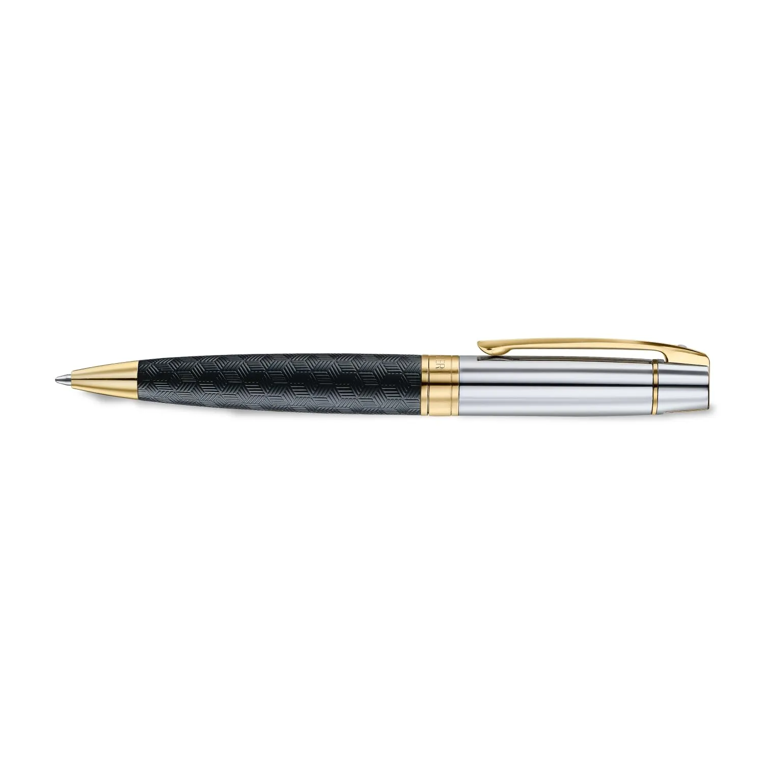 Sheaffer 300 Ballpoint Pen | E9347 Engraved Matt Black Barrel and Shiny Chrome Cap with PVD Gold Trims | Premium Ballpoint Pen