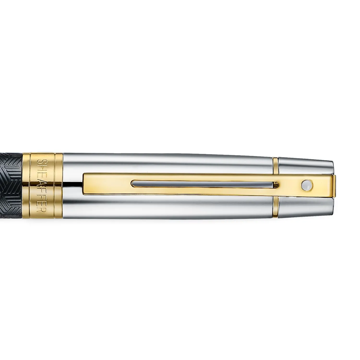 Sheaffer 300 Ballpoint Pen | E9347 Engraved Matt Black Barrel and Shiny Chrome Cap with PVD Gold Trims | Premium Ballpoint Pen
