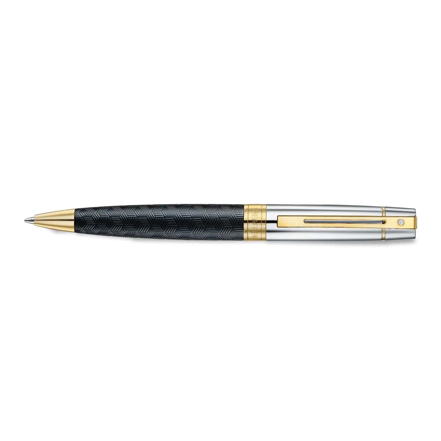 Sheaffer 300 Ballpoint Pen | E9347 Engraved Matt Black Barrel and Shiny Chrome Cap with PVD Gold Trims | Premium Ballpoint Pen