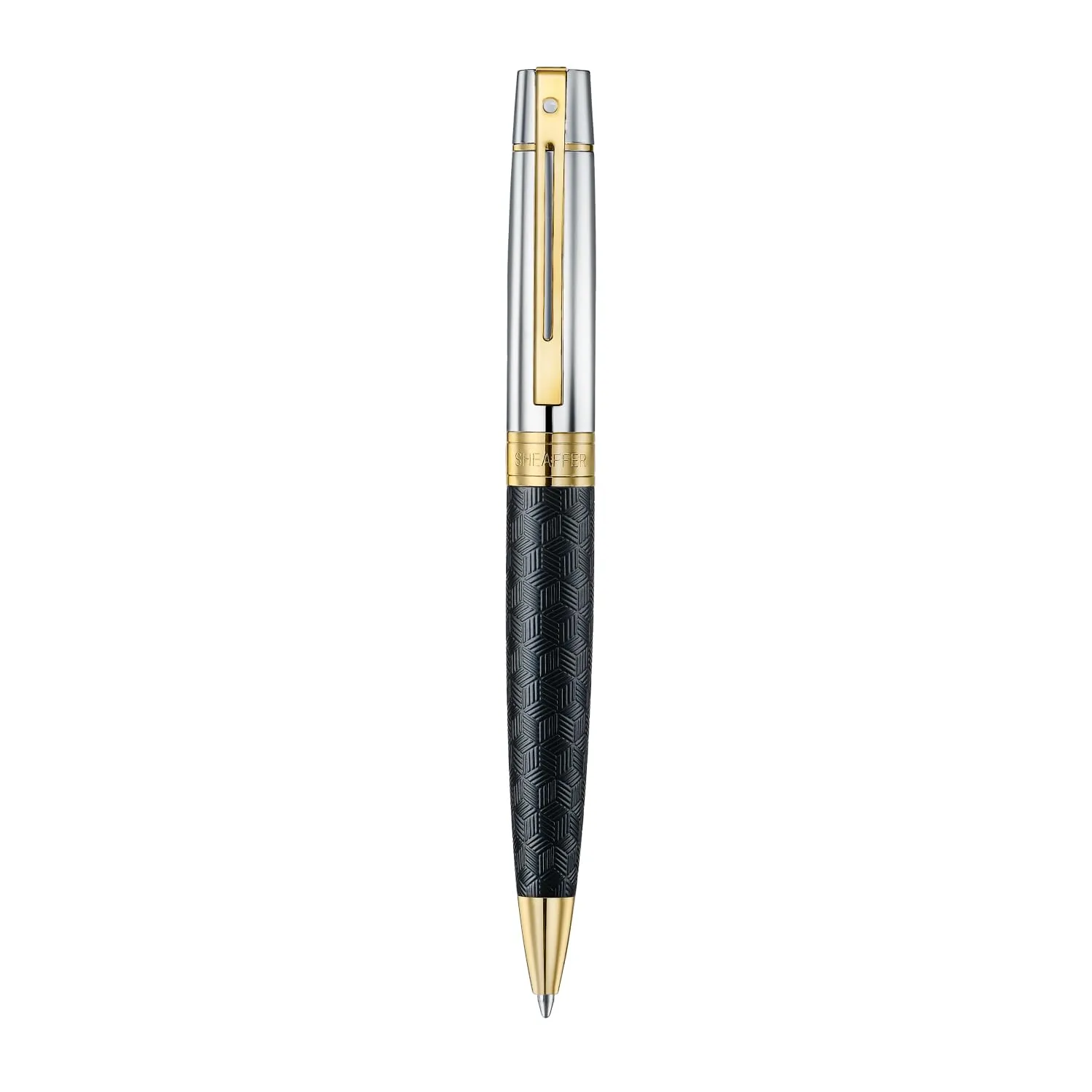Sheaffer 300 Ballpoint Pen | E9347 Engraved Matt Black Barrel and Shiny Chrome Cap with PVD Gold Trims | Premium Ballpoint Pen