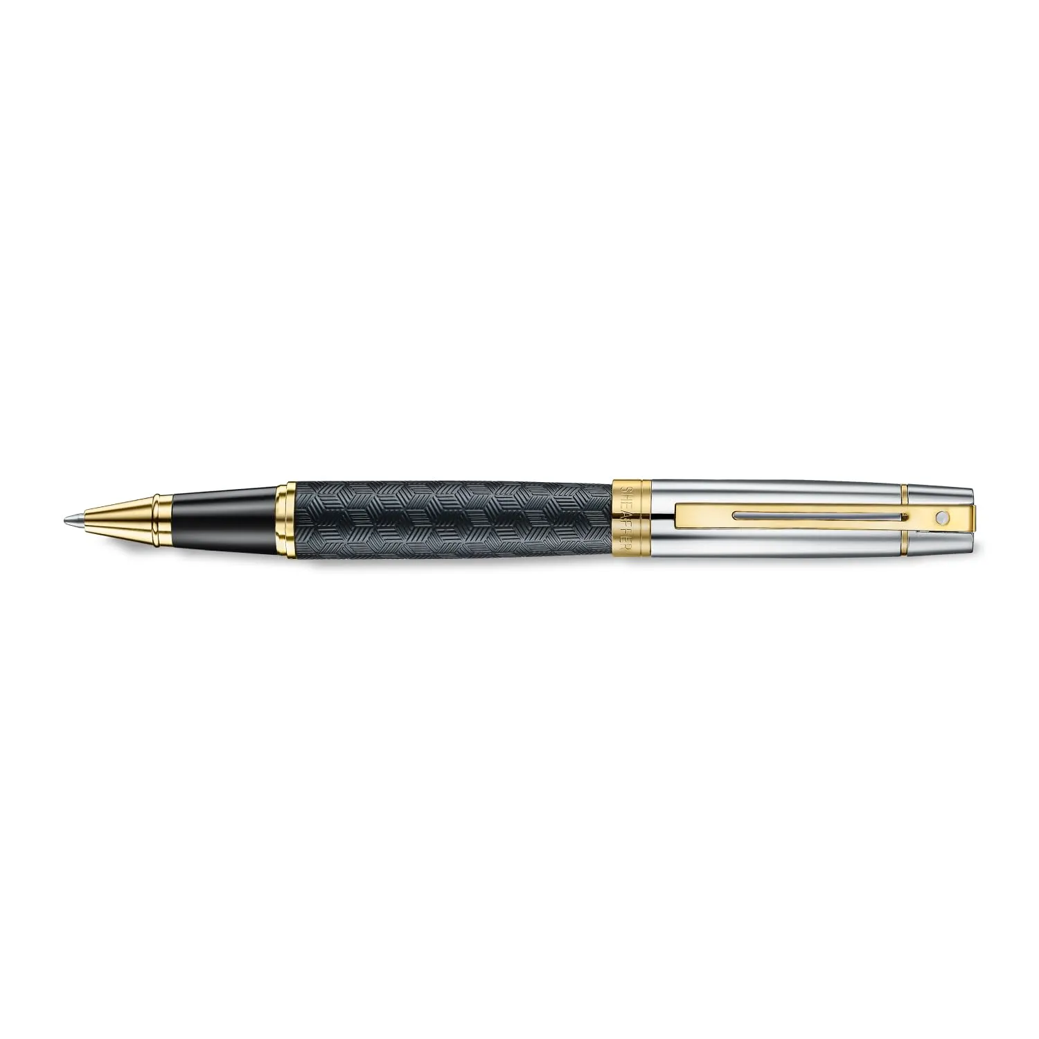 Sheaffer 300 Rollerball Pen| E9347 Engraved Matt Black Barrel and Shiny Chrome Cap with PVD Gold Trims | Premium Rollerball Pen