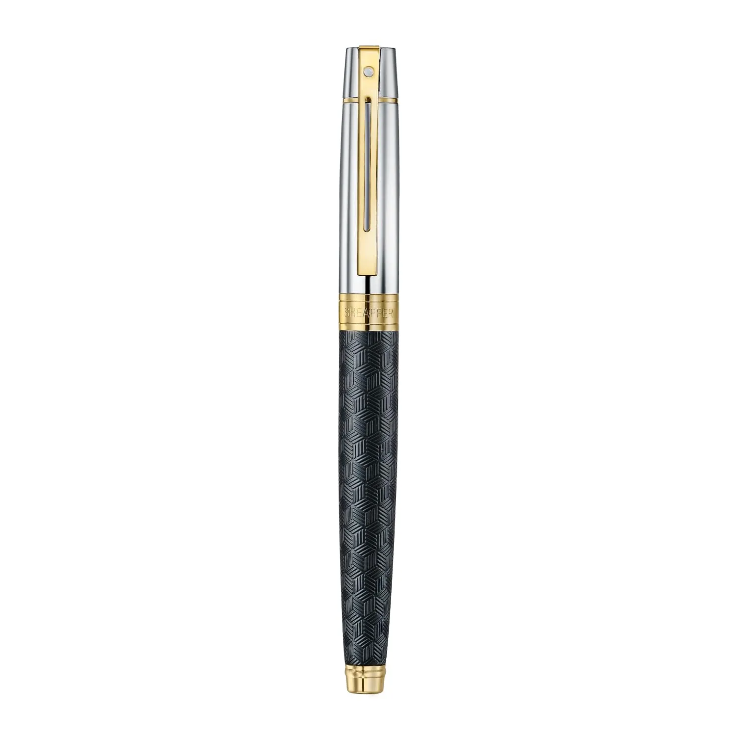 Sheaffer 300 Rollerball Pen| E9347 Engraved Matt Black Barrel and Shiny Chrome Cap with PVD Gold Trims | Premium Rollerball Pen