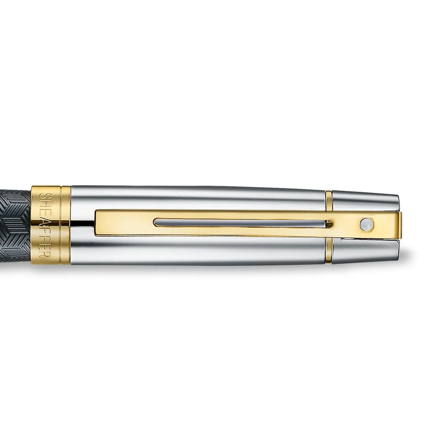 Sheaffer 300 Fountain Pen | E9347 Engraved Matt Black Barrel and Shiny Chrome Cap with PVD Gold Trims | Medium Nib | Premium Fountain Pen