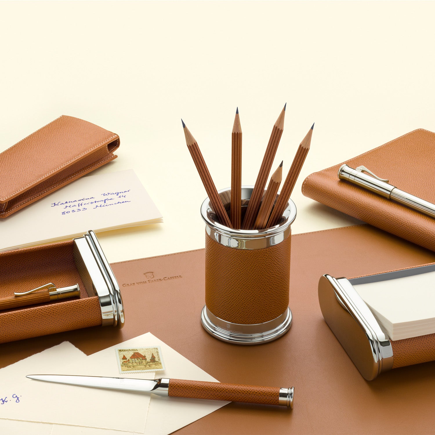 Graf Von Faber-Castell Epsom Leather Desk Set- Cognac
