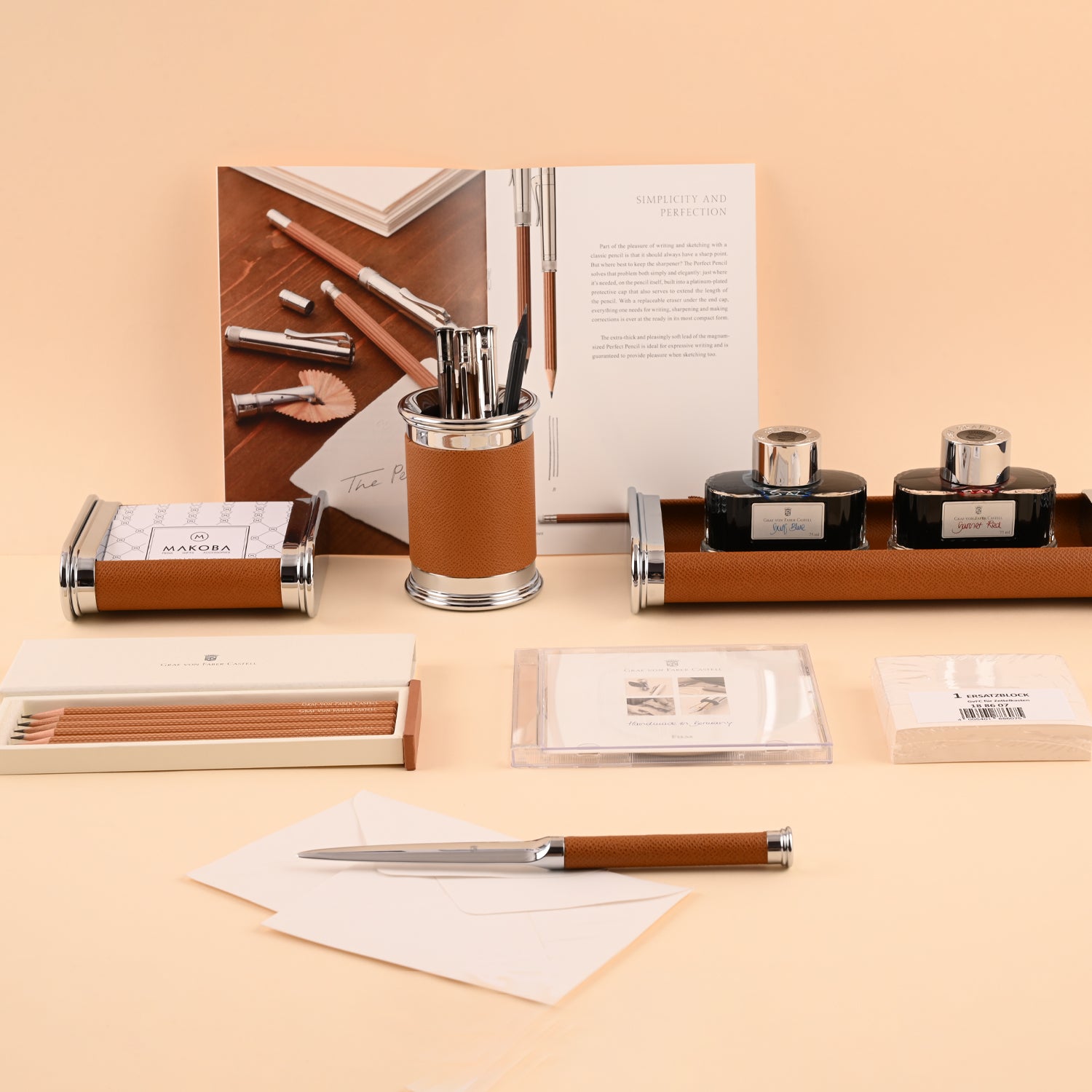 Graf Von Faber-Castell Epsom Leather Desk Set- Cognac