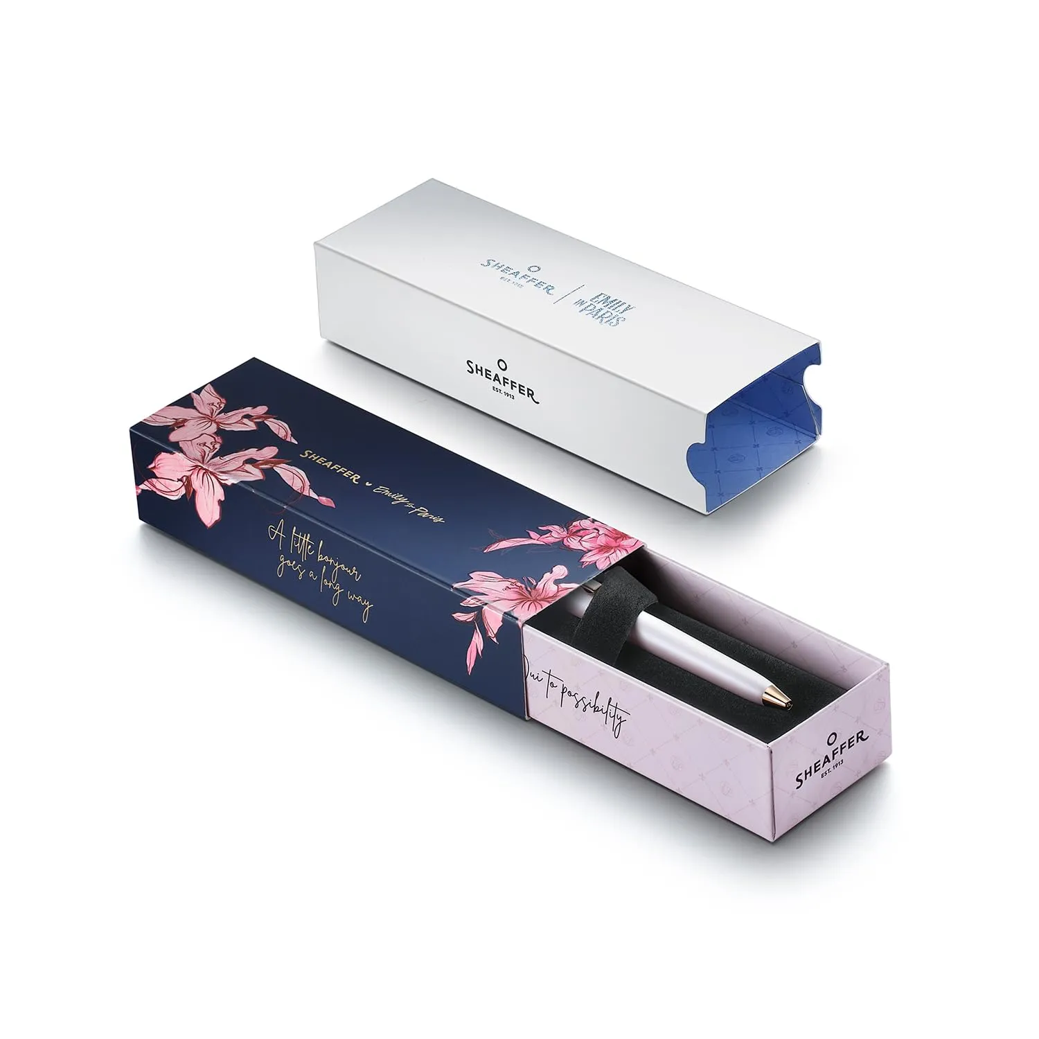 Sheaffer Emily in Paris Prelude Mini 9810 Pastel Pink Ballpoint Pen and PVD Rose Gold Trims with Heart Emblem and Crystal
