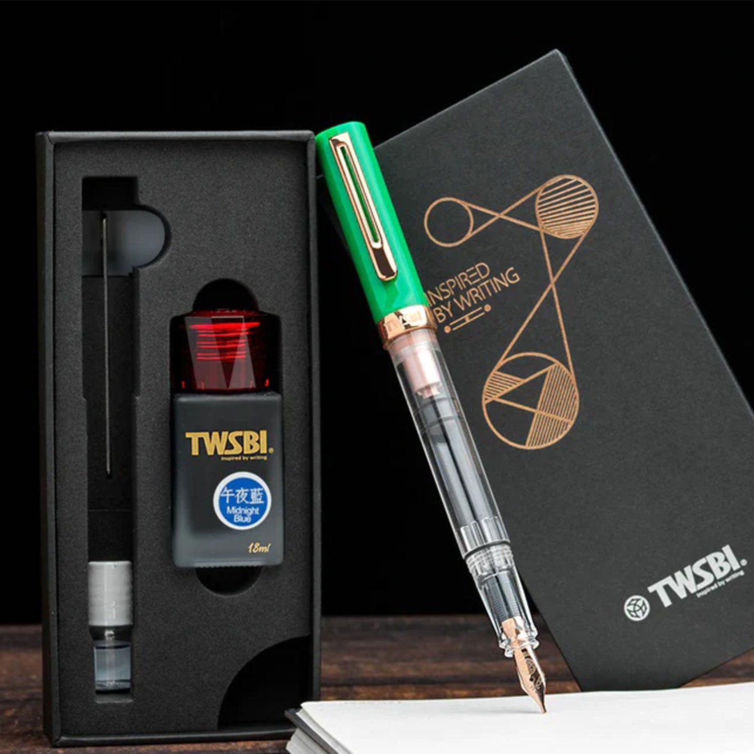 TWSBI Eco-T Fountain Pen in Royal Jade Special Edition with 18mL Midnight Blue Ink Stub 1.1