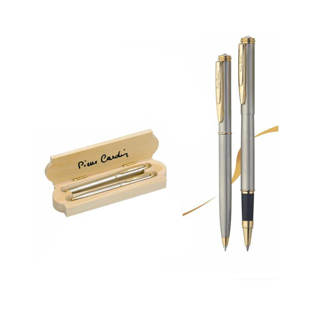 Pierre Cardin Long Champ Premium Gift Set | Luxurious Silver Finish Twist Mechanism & Roller Pen Combo | Ideal for Festive & Corporate Gifting