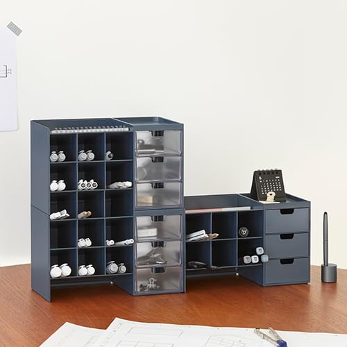 Litem Hive Stack Honeycomb Desk Pen Pencil Stand Organiser with Drawers | Prussian Blue | 2 Stack
