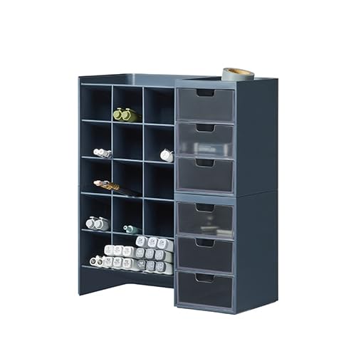 Litem Hive Stack Honeycomb Desk Pen Pencil Stand Organiser with Drawers | Prussian Blue | 2 Stack