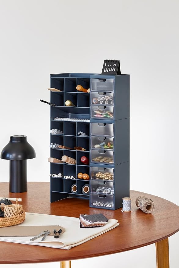 Litem Hive Stack Honeycomb Desk Pen Pencil Stand Organiser with Drawers | Prussian Blue | 2 Stack