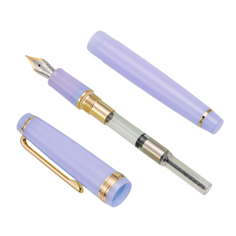 Jinhao 82 Acrylic Fountain Pen, Iridium Fine Nib with Ink Converter, Transparent Purple Classic Design Smooth Writing Pen (Gold Trim)