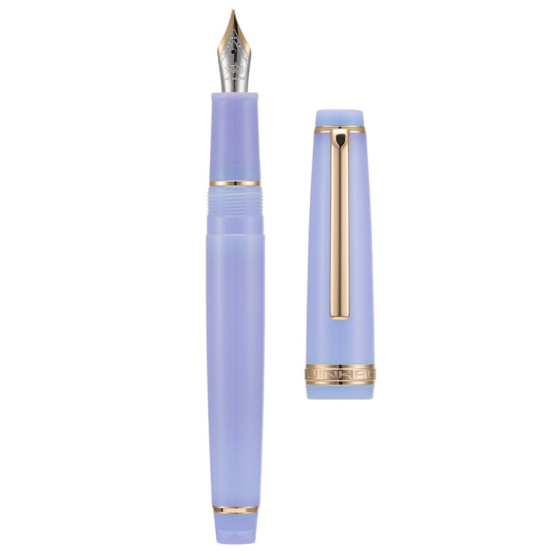 Jinhao 82 Acrylic Fountain Pen, Iridium Fine Nib with Ink Converter, Transparent Purple Classic Design Smooth Writing Pen (Gold Trim)