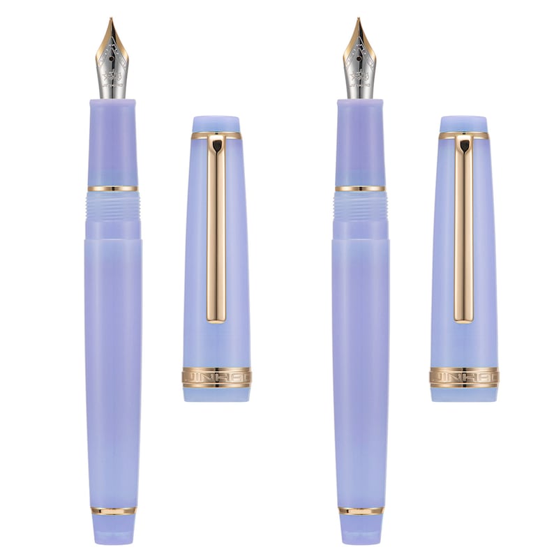 Jinhao 82 Acrylic Fountain Pen, Iridium Fine Nib with Ink Converter, Transparent Purple Classic Design Smooth Writing Pen (Gold Trim)