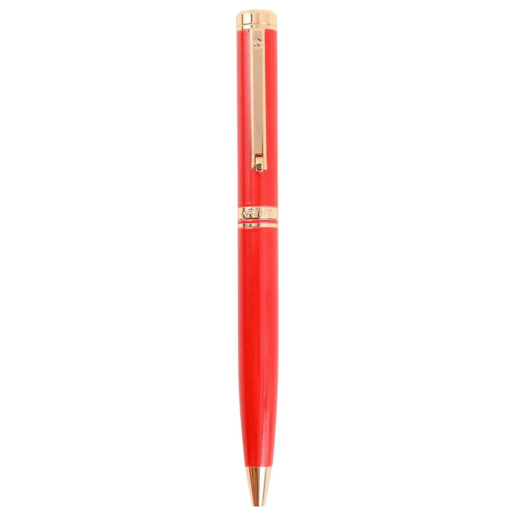 ARISTA Ballpoint Pen |Pearl Red | 24 CT Gold Plated Trim | With Elgin Watch