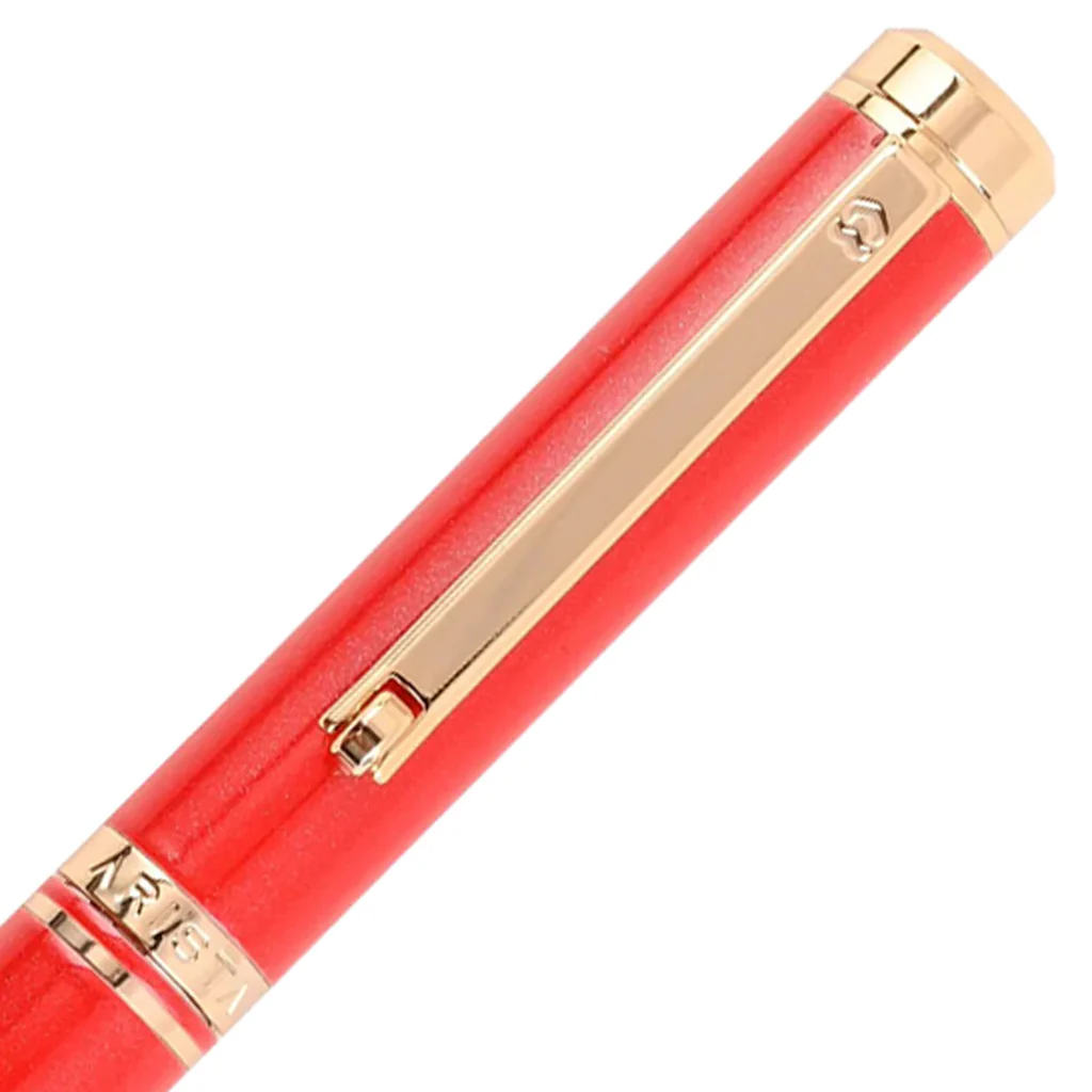 ARISTA Ballpoint Pen |Pearl Red | 24 CT Gold Plated Trim | With Elgin Watch