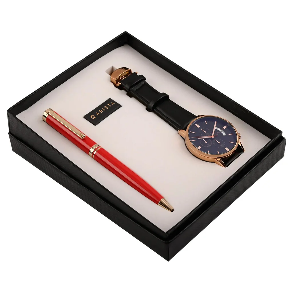 ARISTA Ballpoint Pen |Pearl Red | 24 CT Gold Plated Trim | With Elgin Watch