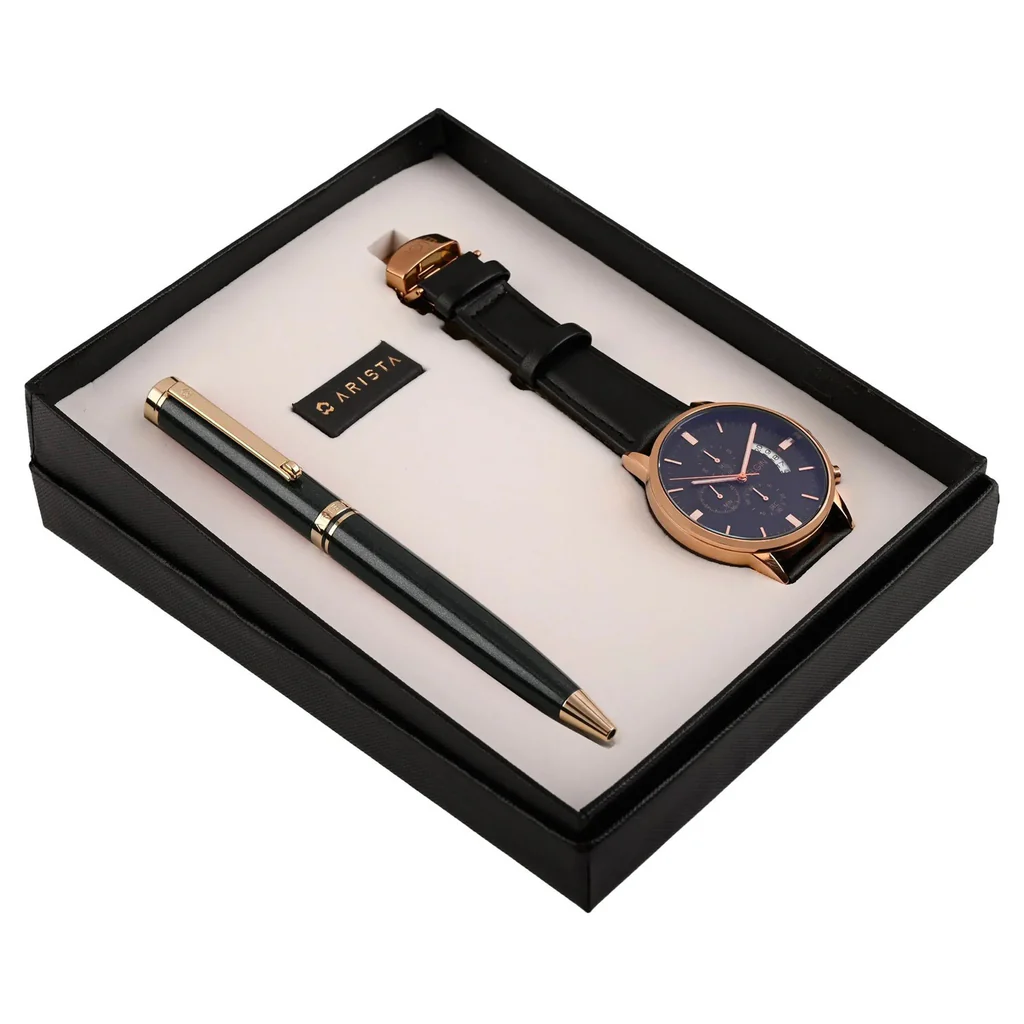 ARISTA Ballpoint Pen | Pearl Green Barrel | 24 CT Gold Plated Trim | With Elgin Watch