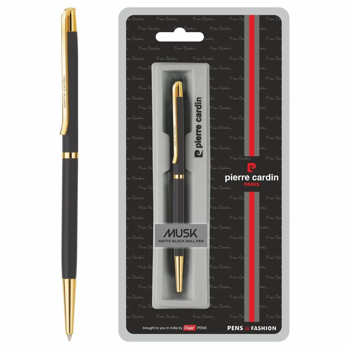 Pierre Cardin Musk Gold Premium Roller Ball Pen | Luxurious Matt Black Body with Long Gold Finish Clip | Ideal for Festive