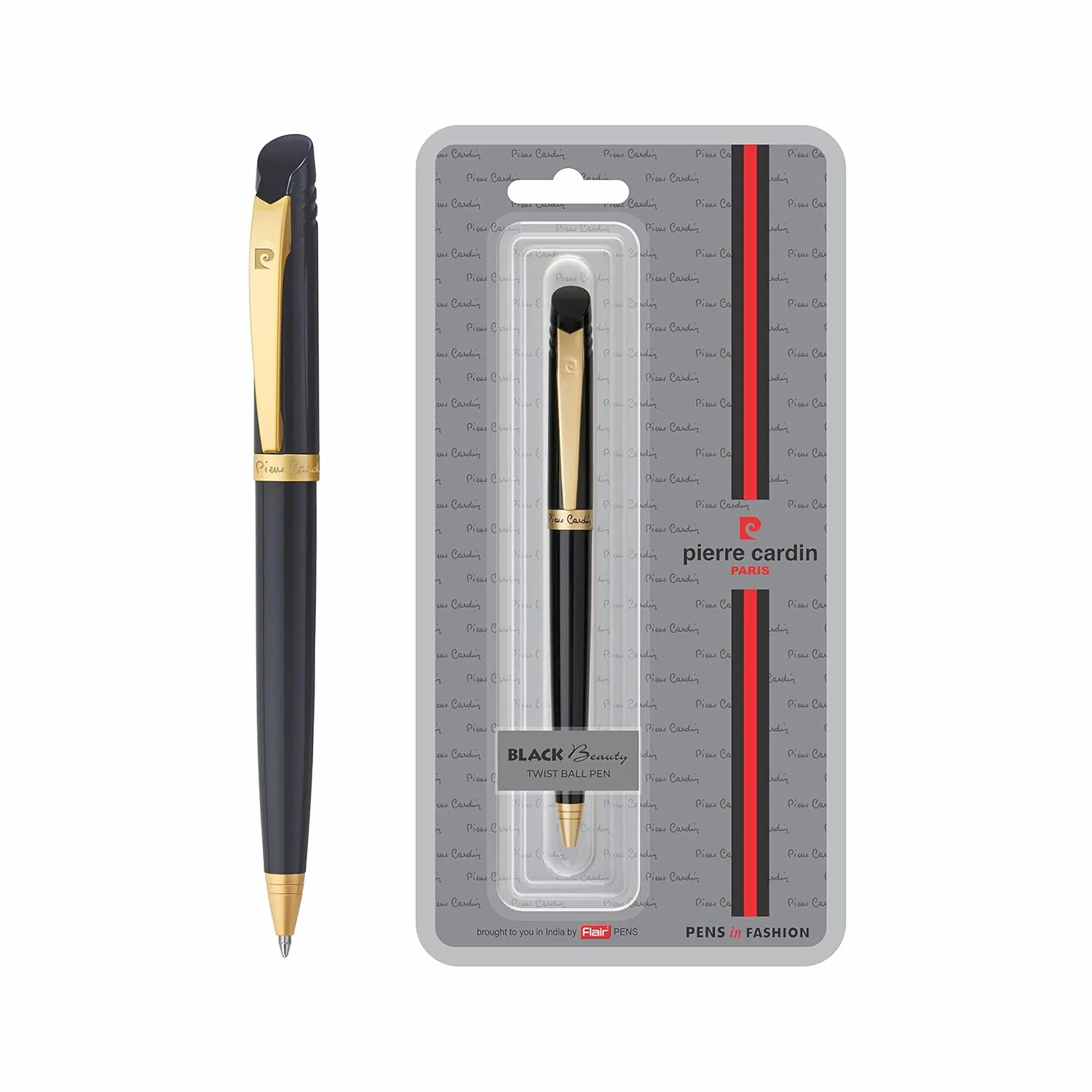 Pierre Cardin Black Beauty Premium Metal Ball Pen | Luxurious Acrylic Black Body with Satin Gold Finish Clip | Ideal for Festive