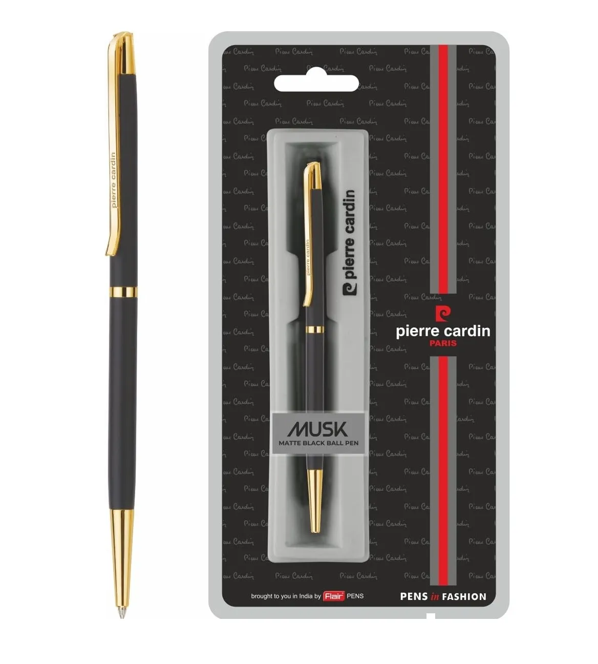 Pierre Cardin Musk Matt Black Premium Ball Pen With Twist Mechanism | Luxurious Slim Body Design with Long Gold Finish Clip | Ideal for Festive