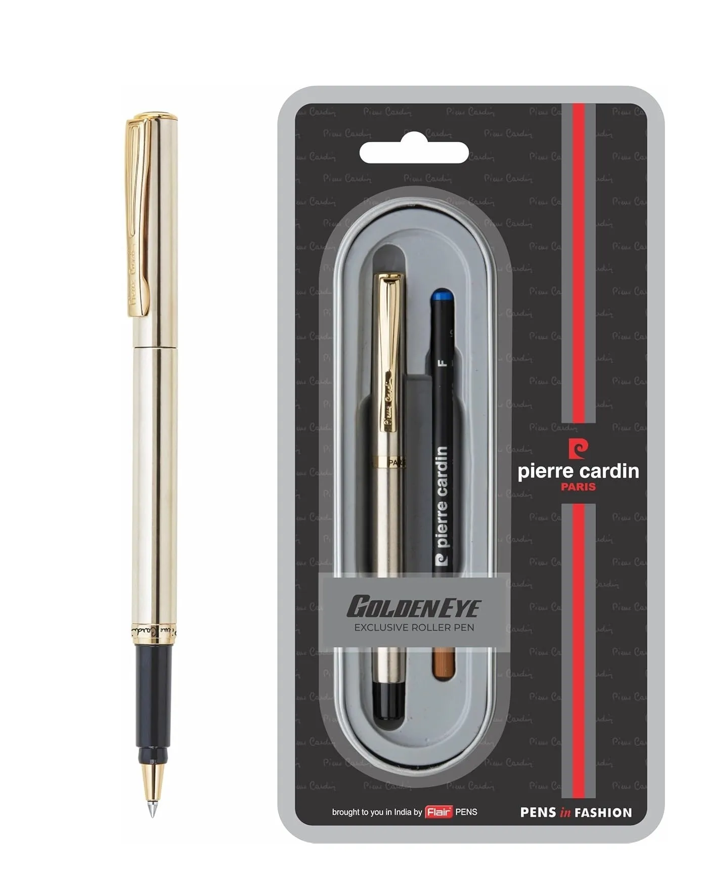 Pierre Cardin Premium Golden Eye Copper Nickel Roller Ball Pen | Elegant Golden Pocket Clip | Ideal for Festive