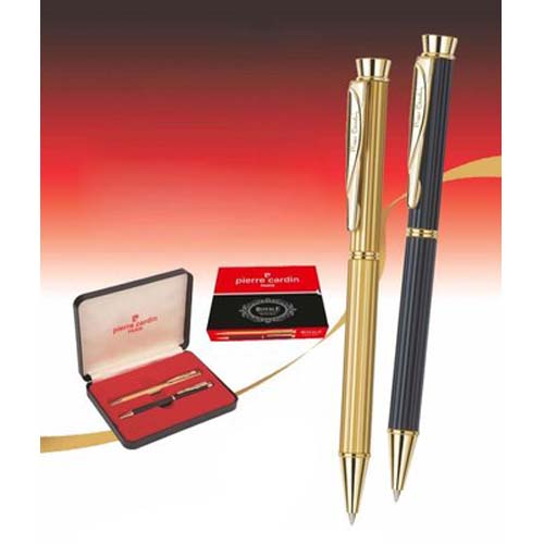 Pierre Cardin Royale Pen Gift Set | Satin Gold Ball Pen & Royale Black Chrome Ball Pen Combo | Ideal for Festive & Corporate Gifting