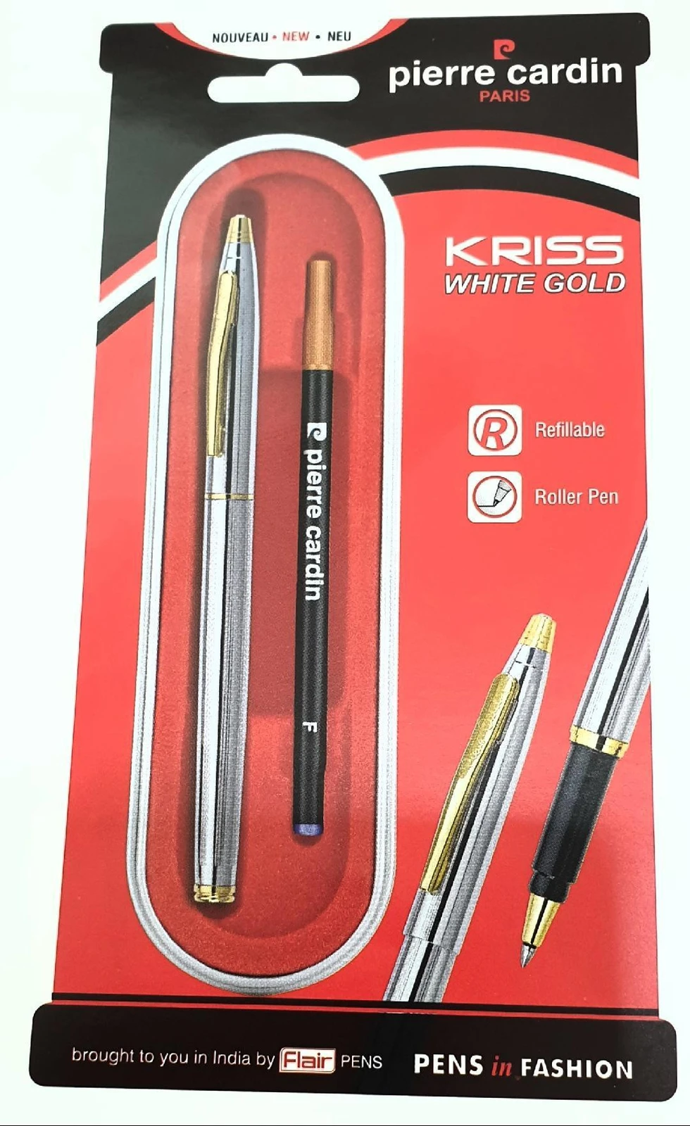 Pierre Cardin Premium Kriss Metal Roller Ball Pen | Luxurious White Body with Elegant Golden Pocket Clip | Ideal for Festive