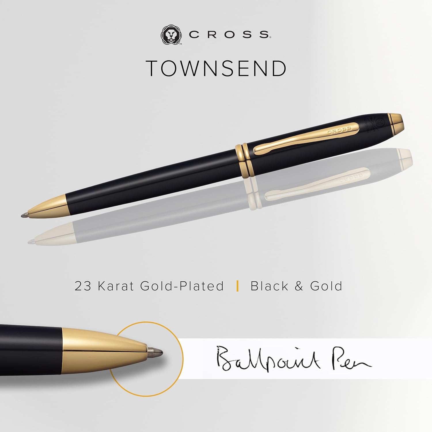 Cross Townsend Black Lacquer Ballpoint Pen with 23KT Gold-Plated Appointments