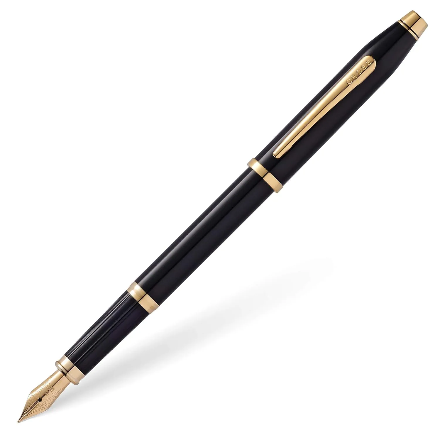 Cross Century II Black Lacquer/23Kt Gold Plate Fountain Pen with Fine Nib