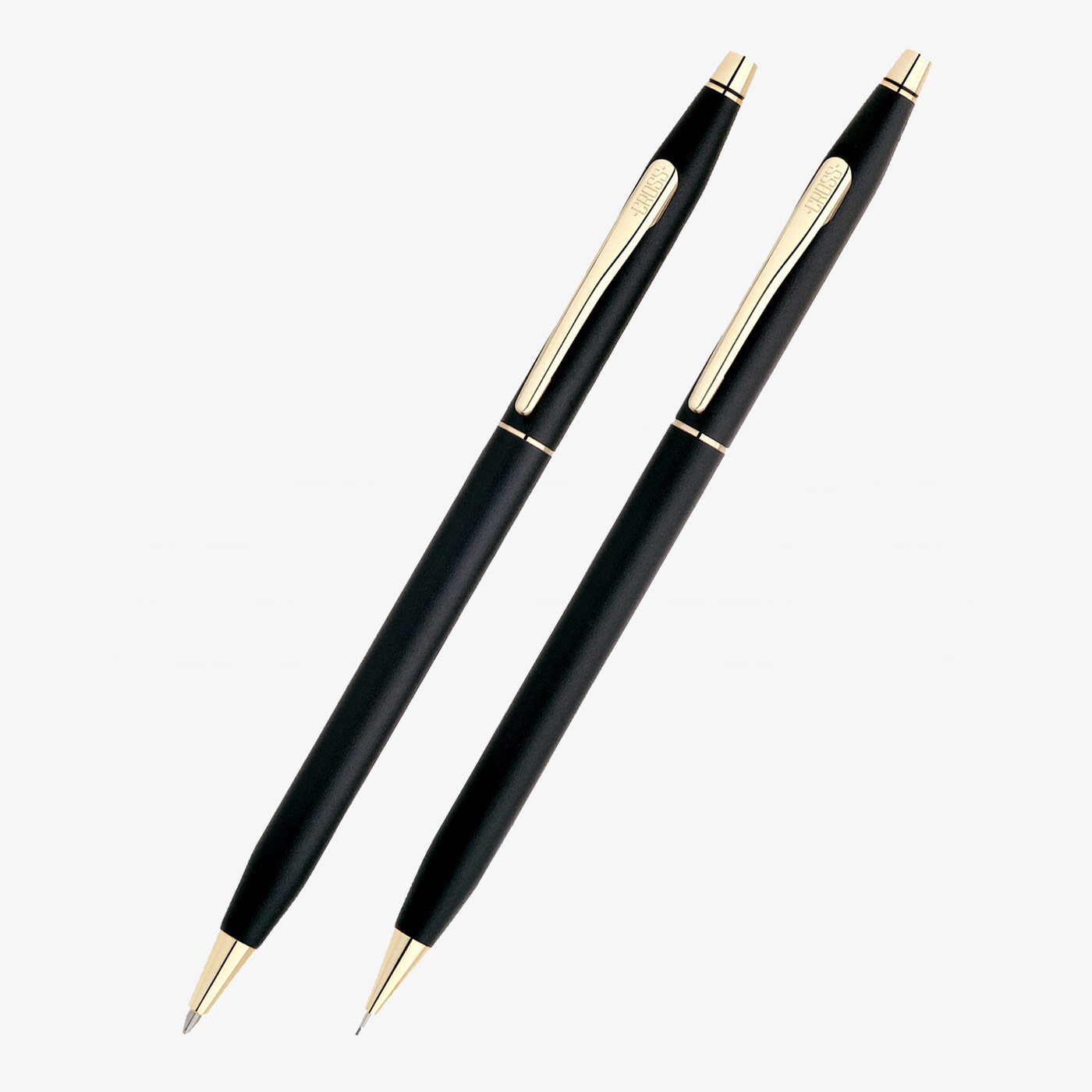 Engraved Cross Pen Set | Personalized Cross Classic Century Black Pen and Pencil Set, Gold Trim 250105.