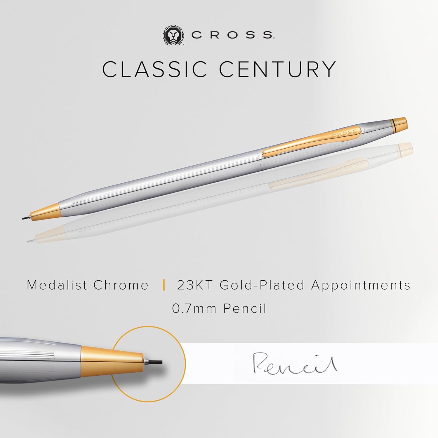 Cross Classic Century Medalist Chrome 0.7mm Pencil with 23KT Gold-Plated Appointments Visit the Cross Store