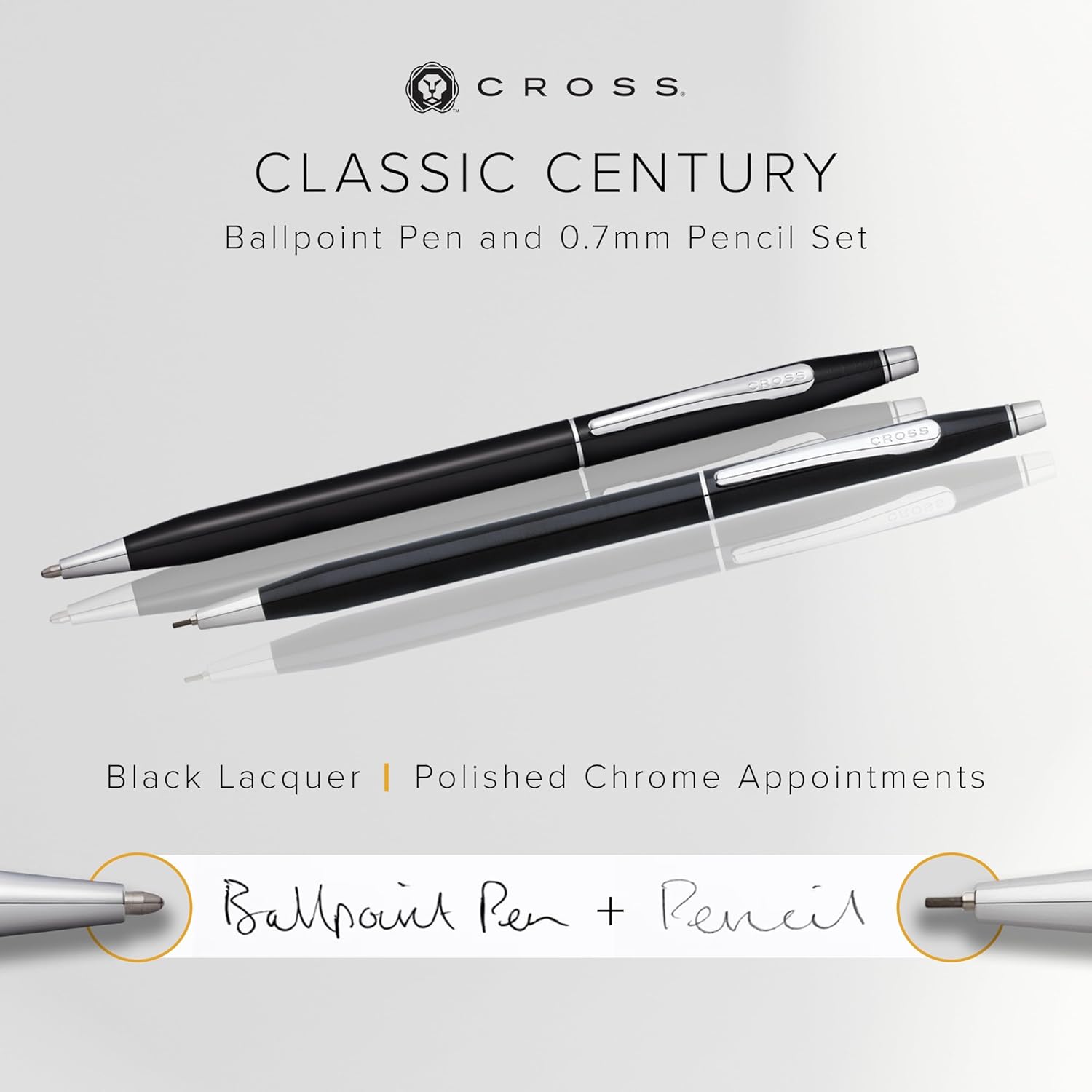 Cross Classic Century Black Lacquer Ballpoint Pen & 0.7mm Pencil Set (AT0081-77)